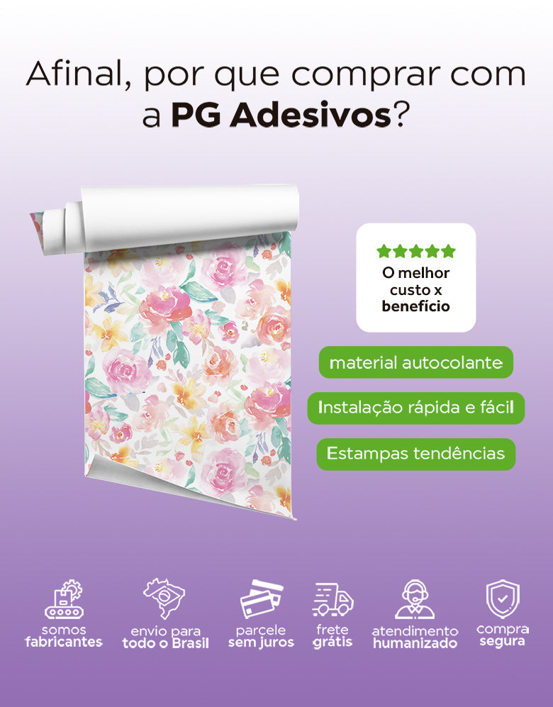 KIT DE 3 ROLOS - 3,00m x 50cm - Papel De Parede Adesivo Garden Aquarela
