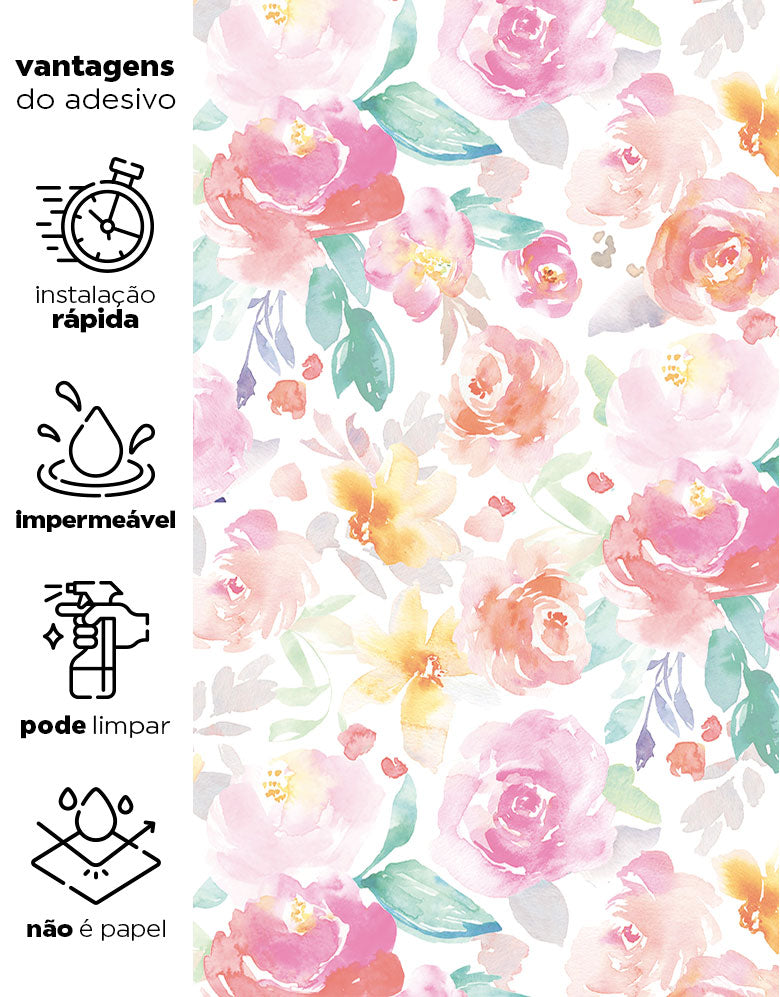 KIT DE 3 ROLOS - 3,00m x 50cm - Papel De Parede Adesivo Garden Aquarela