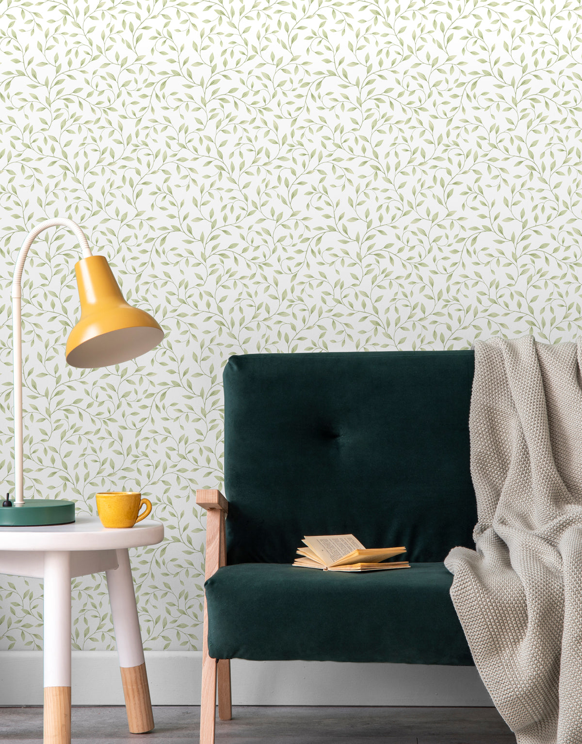 Papel de Parede Adesivo Raminhos Verdes Aquarela