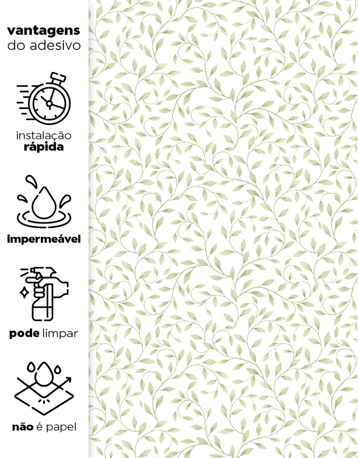 Papel de Parede Adesivo Raminhos Verdes Aquarela