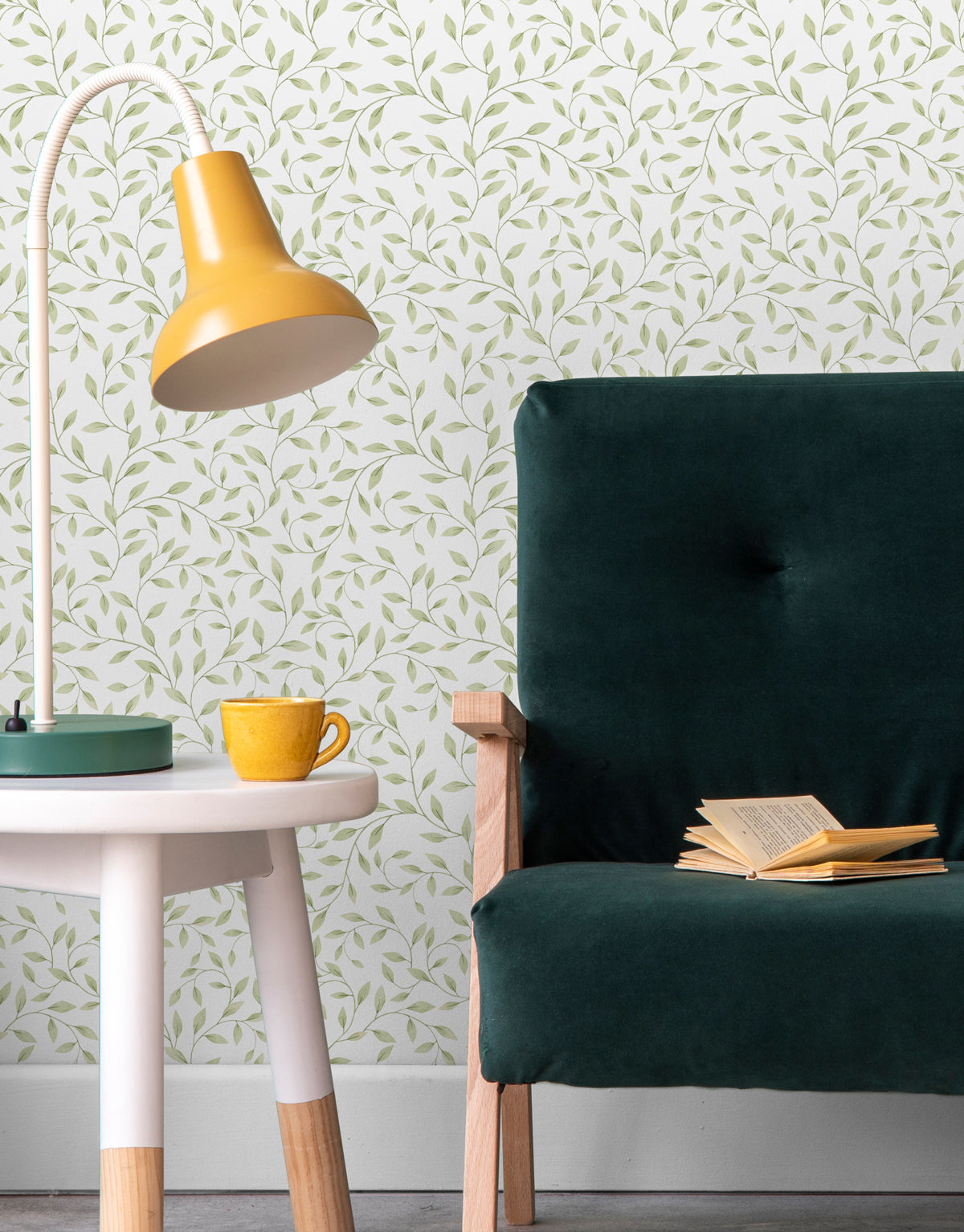 Papel de Parede Adesivo Raminhos Verdes Aquarela