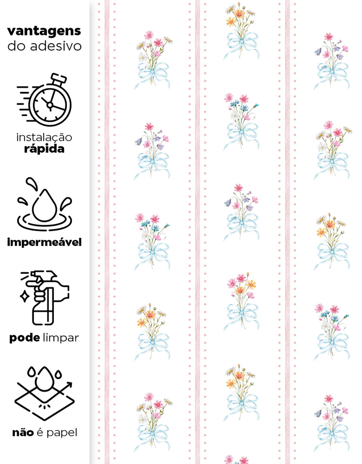 Papel de Parede Adesivo Buquês Listrado Rosa