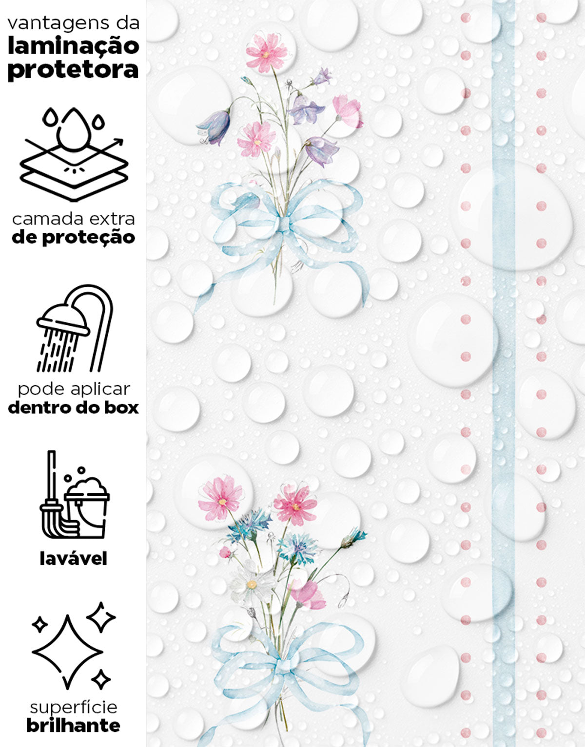 Papel de Parede Adesivo Floral Buquês Listrado Azul