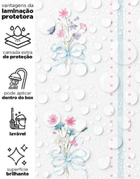 Papel de Parede Adesivo Floral Buquês Listrado Azul