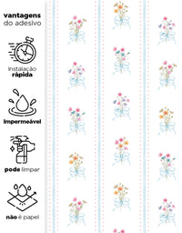 Papel de Parede Adesivo Floral Buquês Listrado Azul