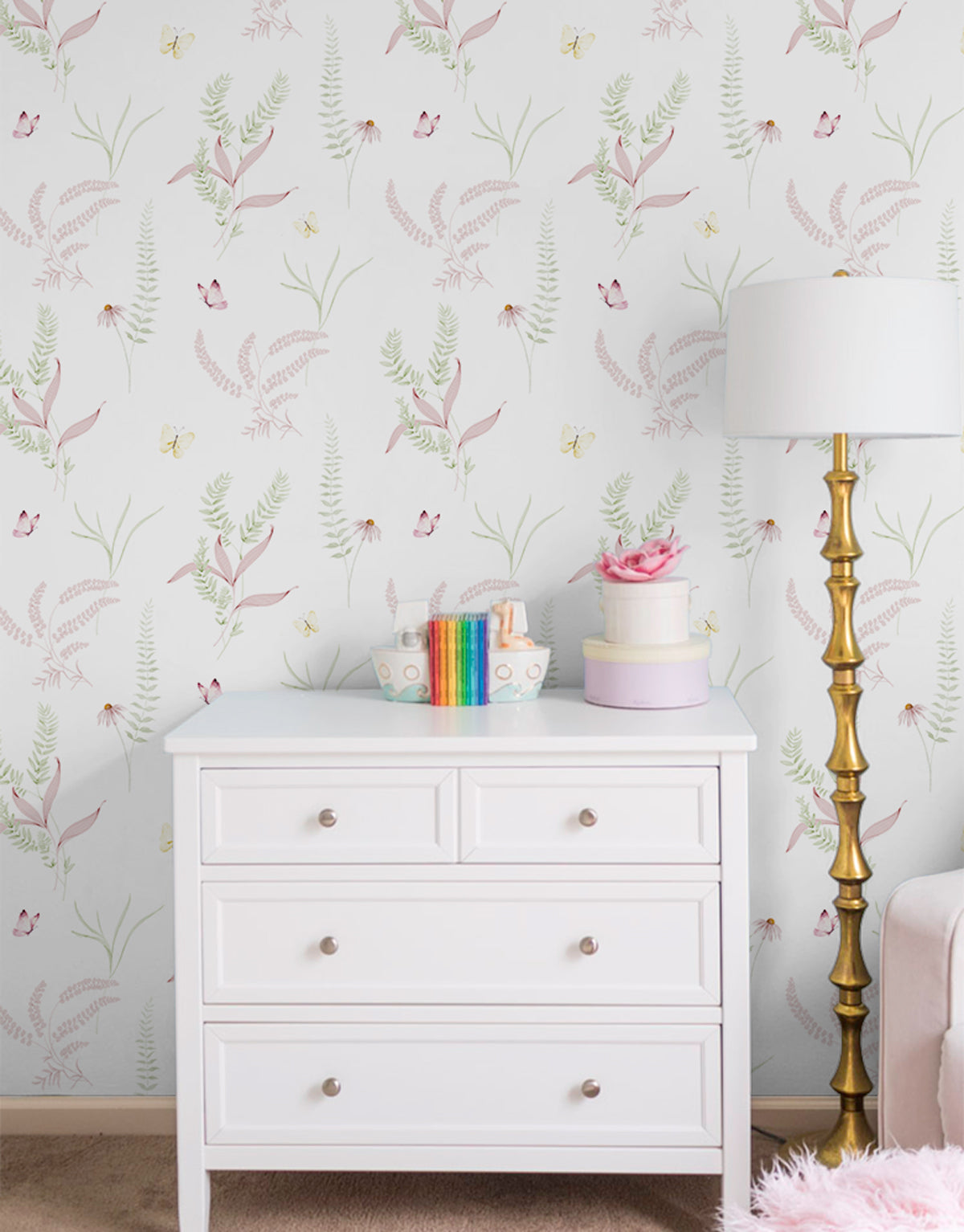 Papel de Parede Adesivo Jardim Rosa