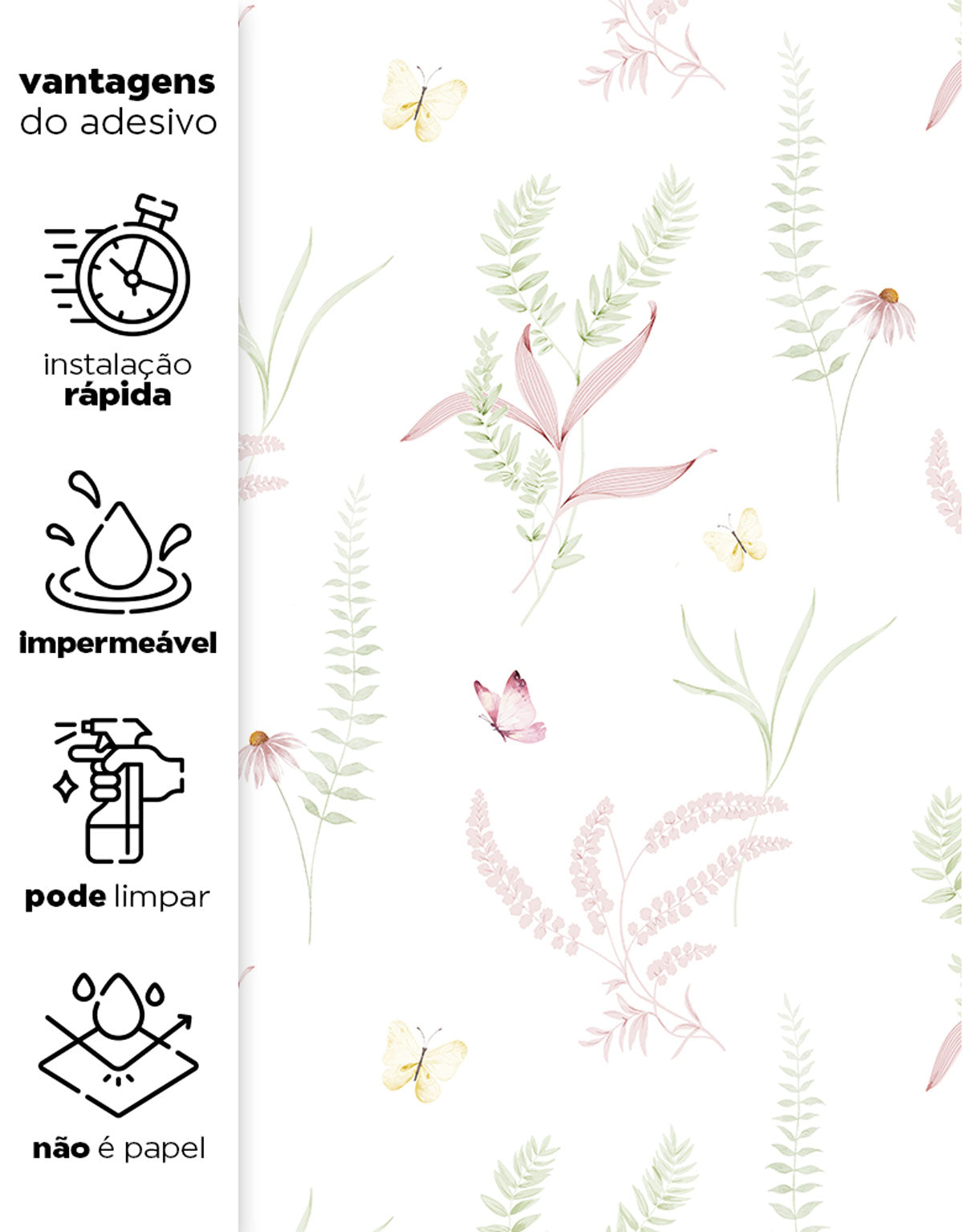 Papel de Parede Adesivo Jardim Rosa