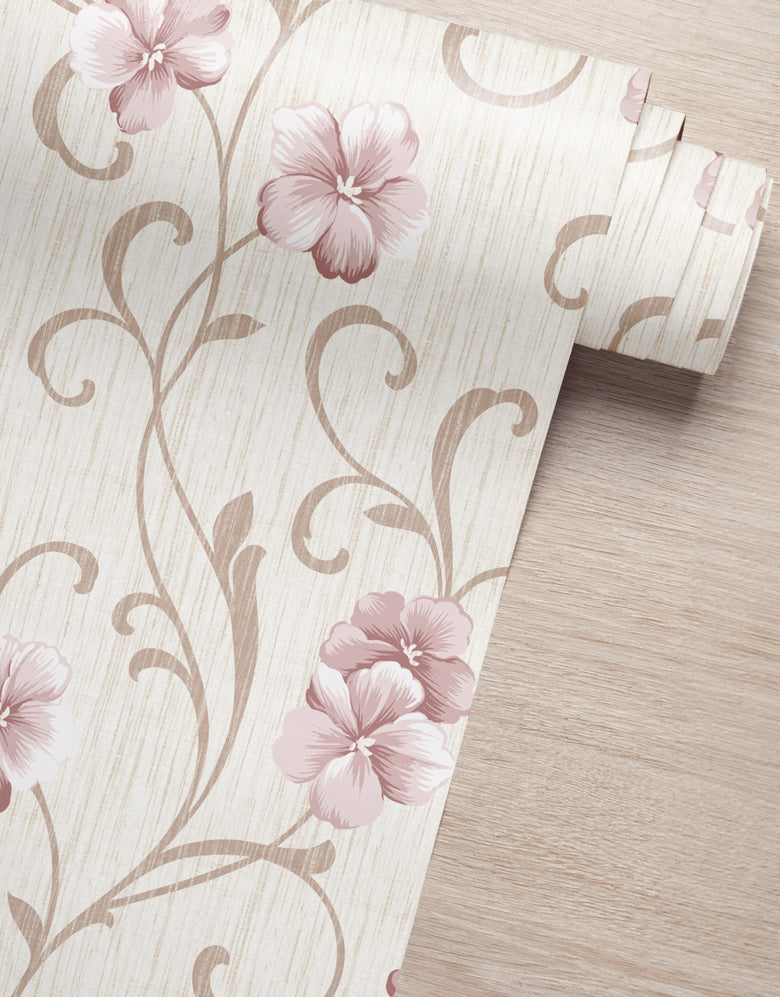 KIT DE 7 ROLOS - 1,00m x 50cm - Papel de Parede Adesivo Flores Peônias Rosas