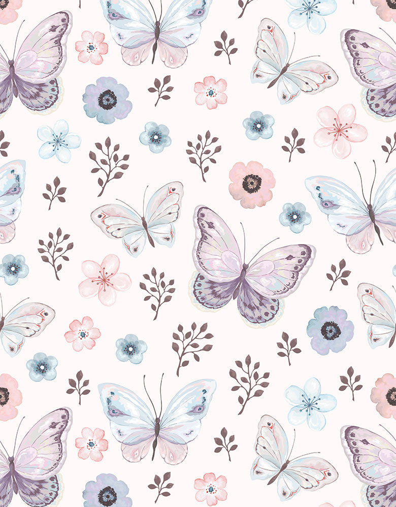 Papel de Parede Adesivo Flores E Borboletas