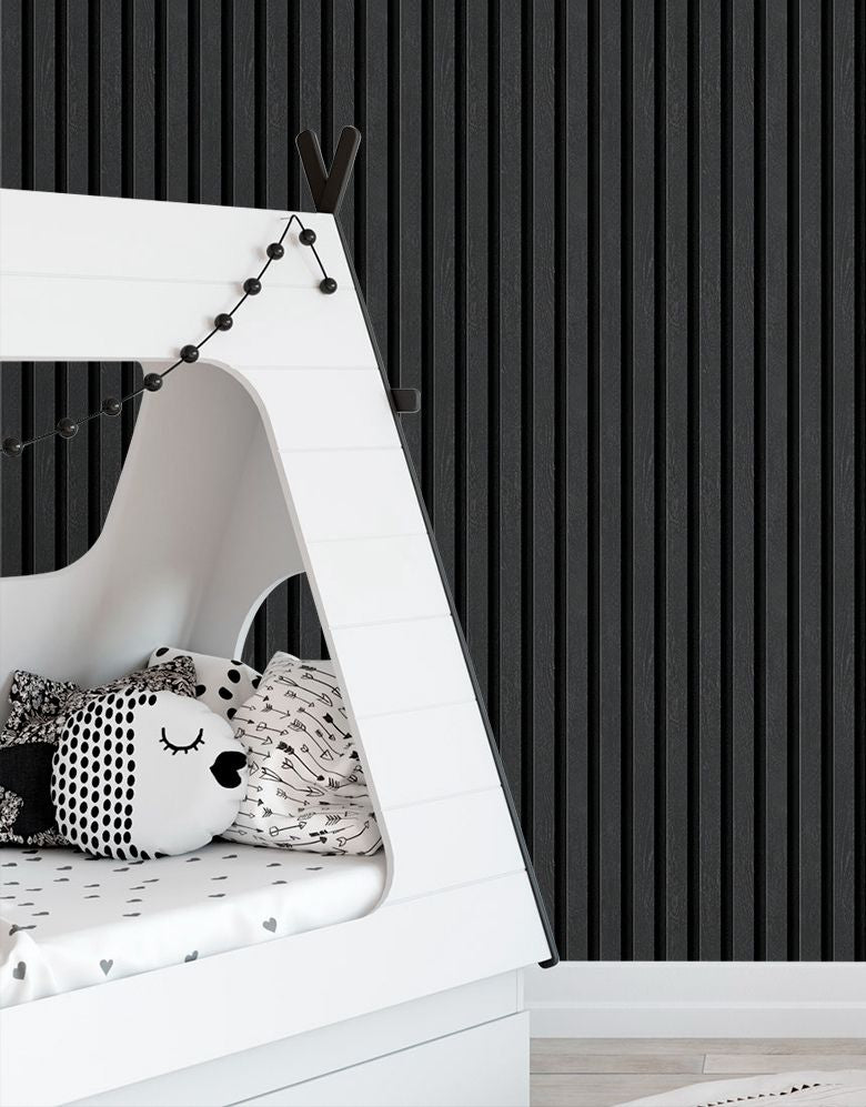 Papel de Parede Madeira Ripada Fina Grafito