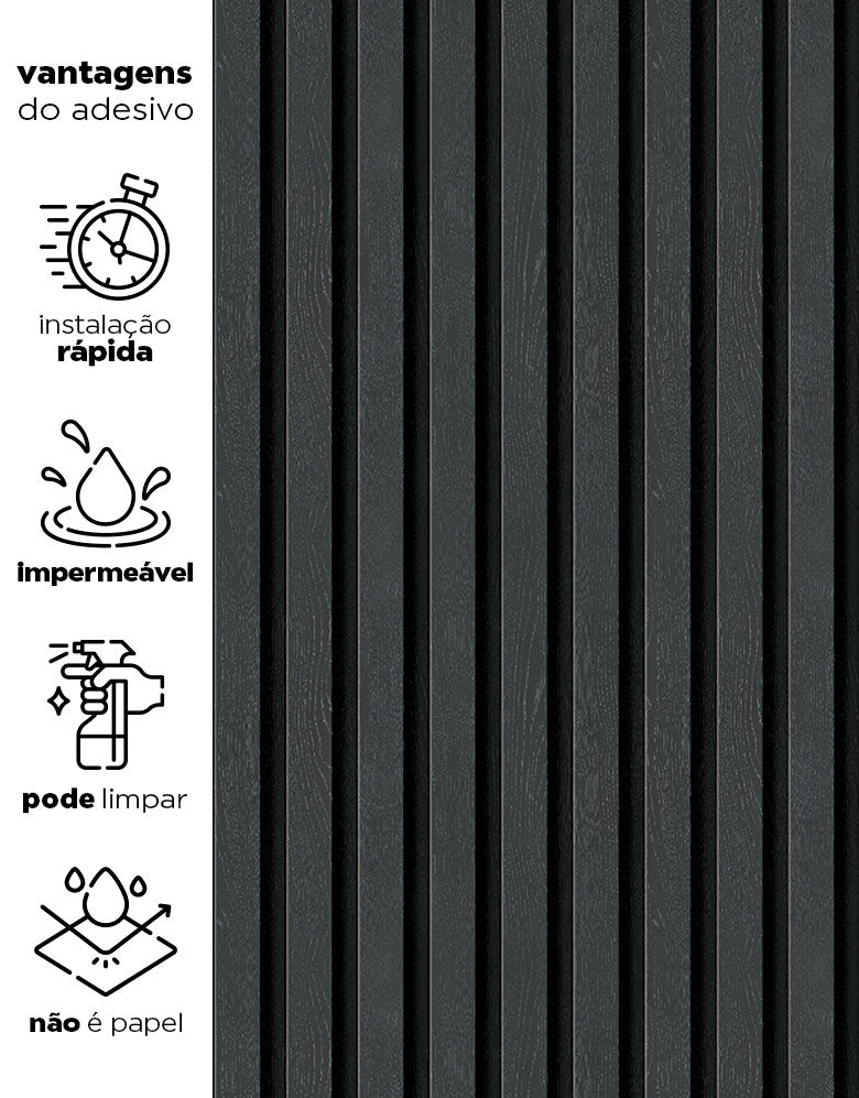 Papel de Parede Madeira Ripada Fina Grafito