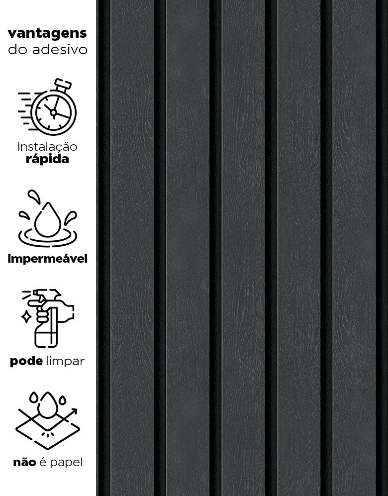 Papel de Parede Madeira Ripada Larga Grafito