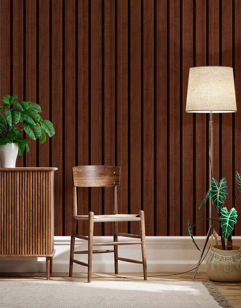 KIT DE 2 ROLOS - 2,50m x 50cm - Papel de Parede Madeira Ripada Larga Capuccino