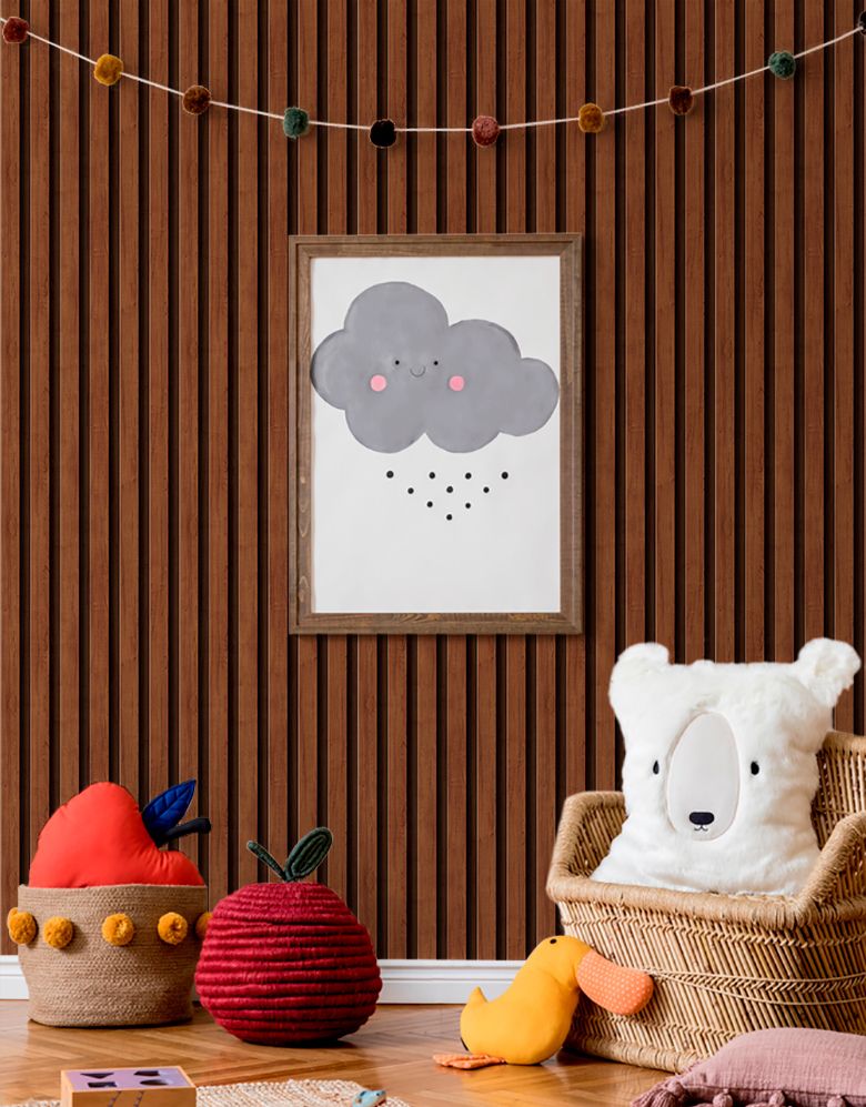 Papel de Parede Madeira Ripada Fina Canela