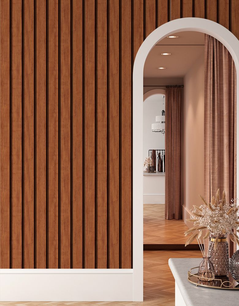 Papel de Parede Madeira Ripada Larga Canela