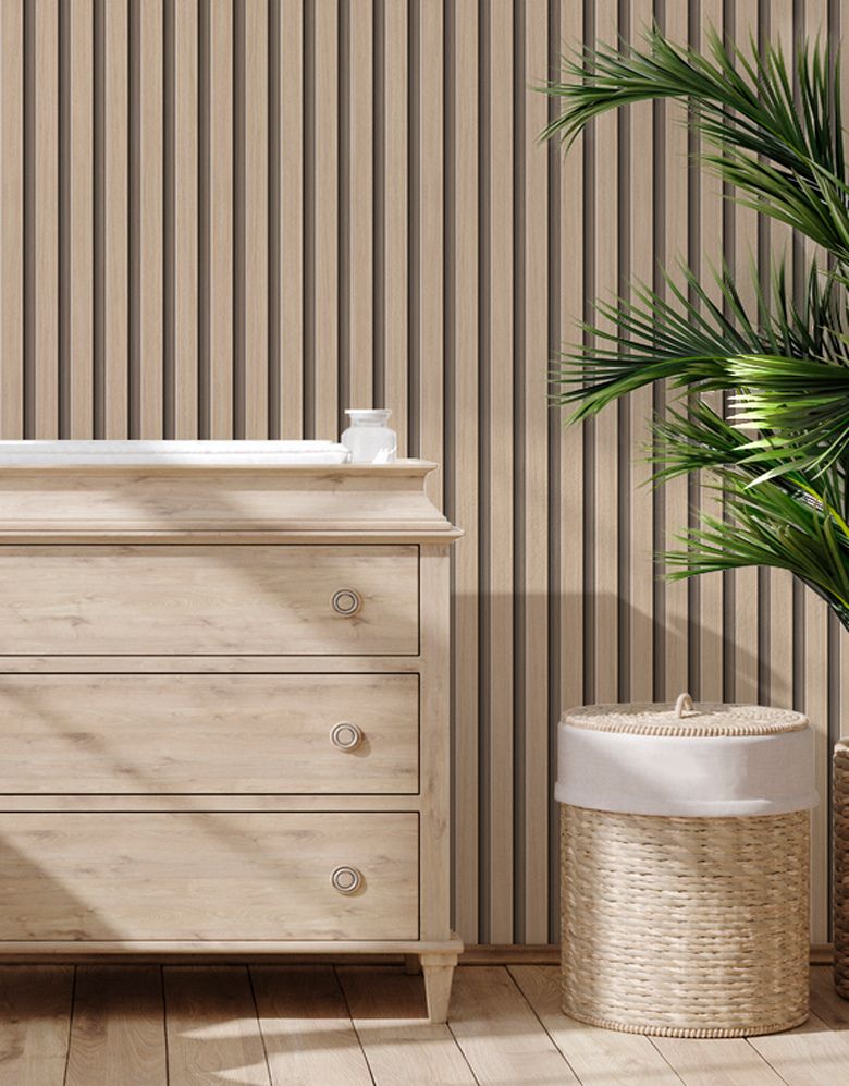 Papel de Parede Madeira Ripada Fina Amêndoa