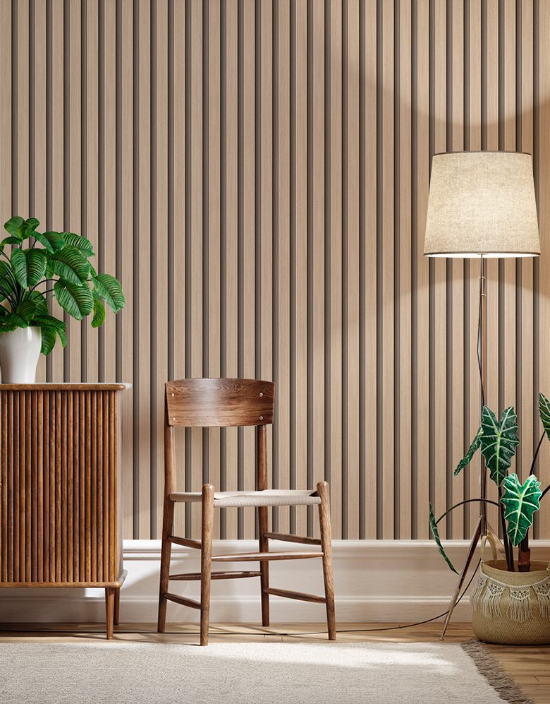 Papel de Parede Madeira Ripada Fina Amêndoa