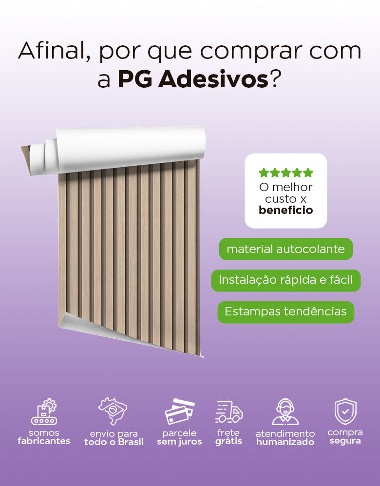 KIT DE 5 ROLOS - 1,00m x 50cm - Papel de Parede Madeira Ripada Fina Amêndoa