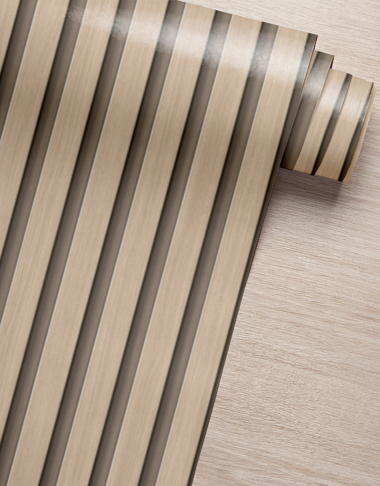 KIT DE 5 ROLOS - 1,00m x 50cm - Papel de Parede Madeira Ripada Fina Amêndoa