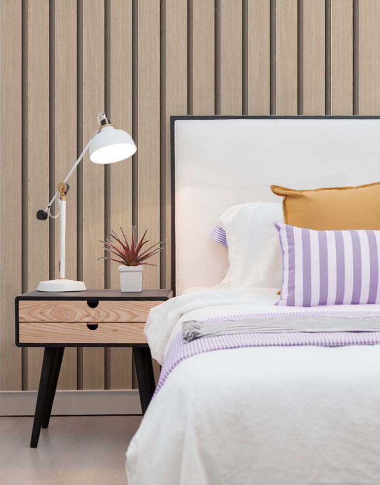 Papel de Parede Madeira Ripada Larga Amêndoa