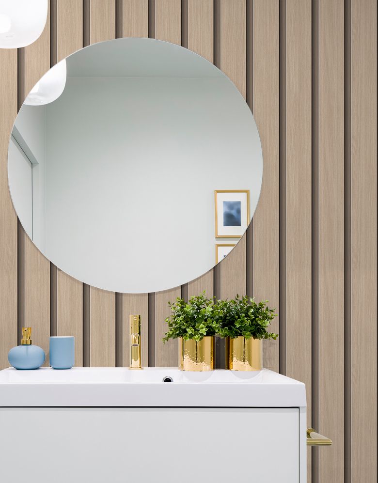 Papel de Parede Madeira Ripada Larga Amêndoa