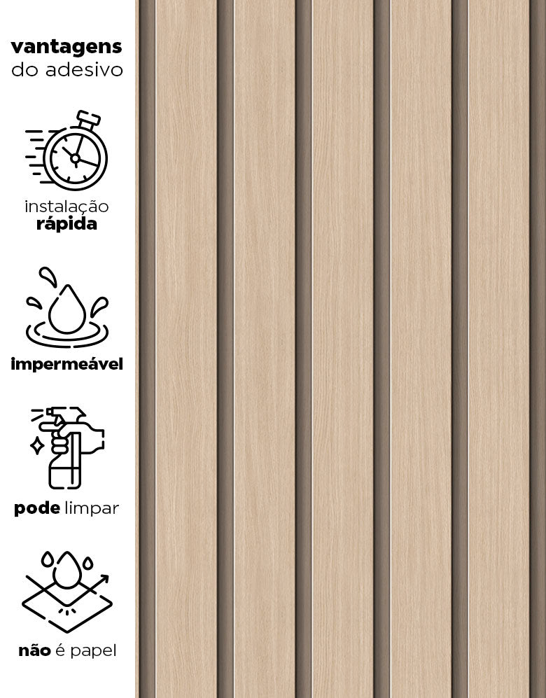Papel de Parede Madeira Ripada Larga Amêndoa