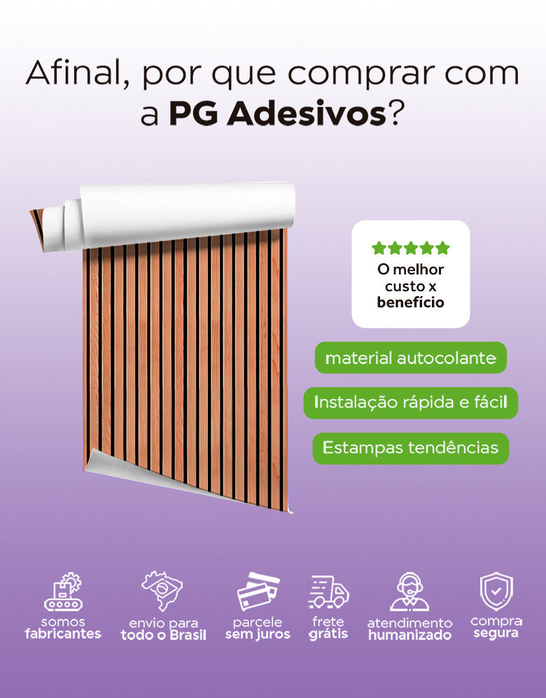 KIT DE 6 ROLOS - 2,50m x 50cm - Papel de Parede Ripas de Madeira Cerejeira