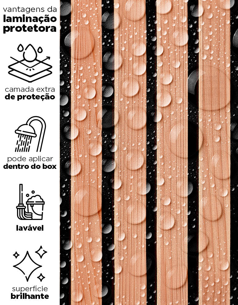 KIT DE 6 ROLOS - 2,50m x 50cm - Papel de Parede Ripas de Madeira Cerejeira