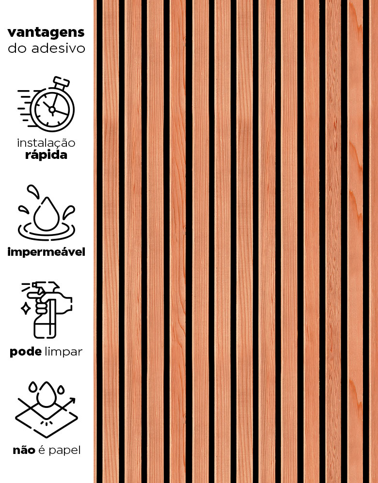 KIT DE 6 ROLOS - 2,50m x 50cm - Papel de Parede Ripas de Madeira Cerejeira