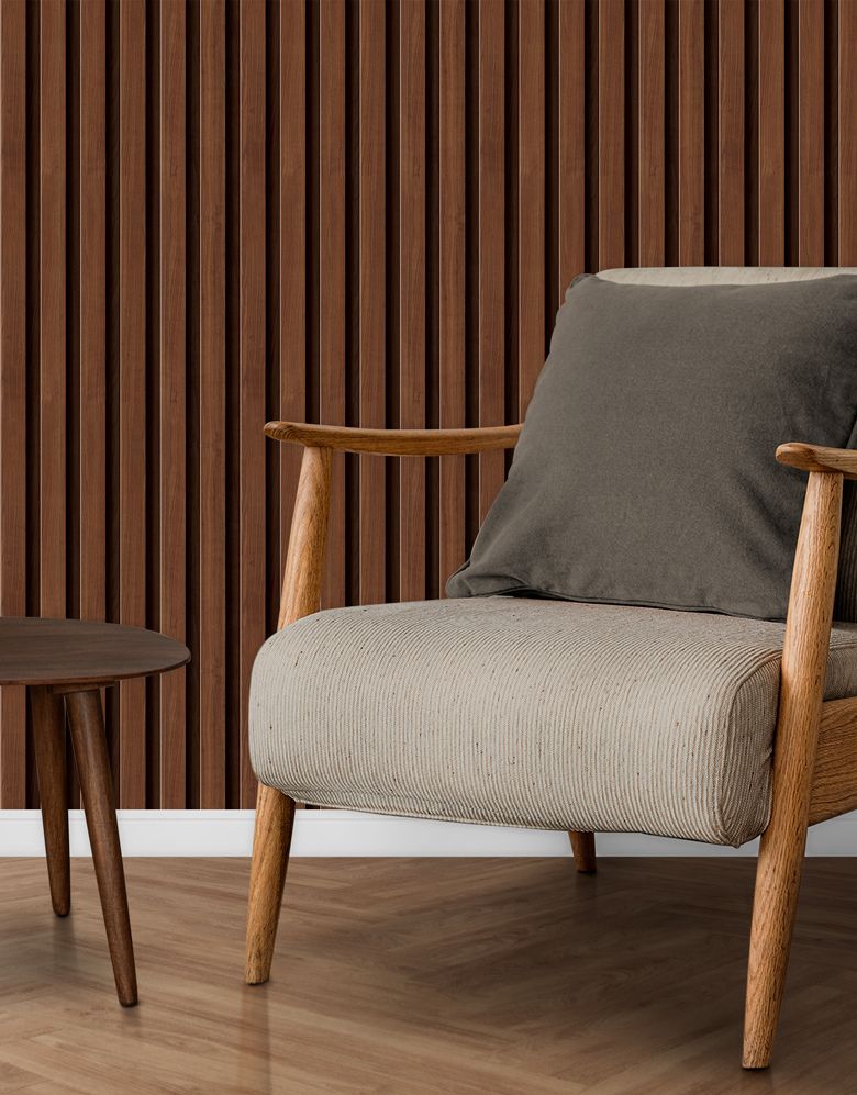 Papel de Parede Madeira Ripada Fina Avelã