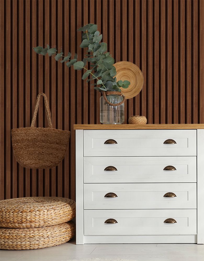 Papel de Parede Madeira Ripada Fina Avelã