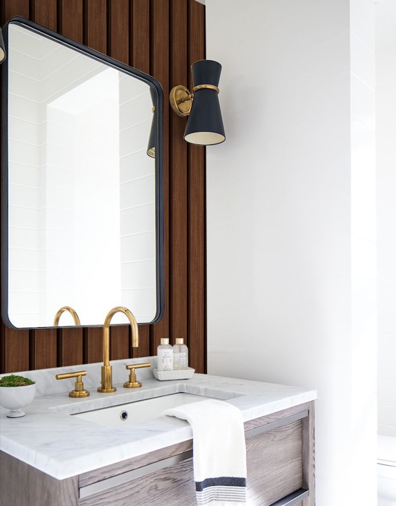 KIT DE 2 ROLOS - 1,50m x 50cm - Papel de Parede Madeira Ripada Larga Avelã