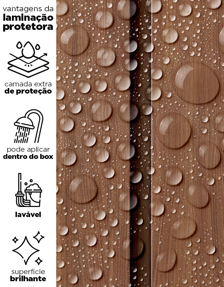 Papel de Parede Madeira Ripada Larga Avelã Com Película para áreas úmidas e molhada 3m x 50cm