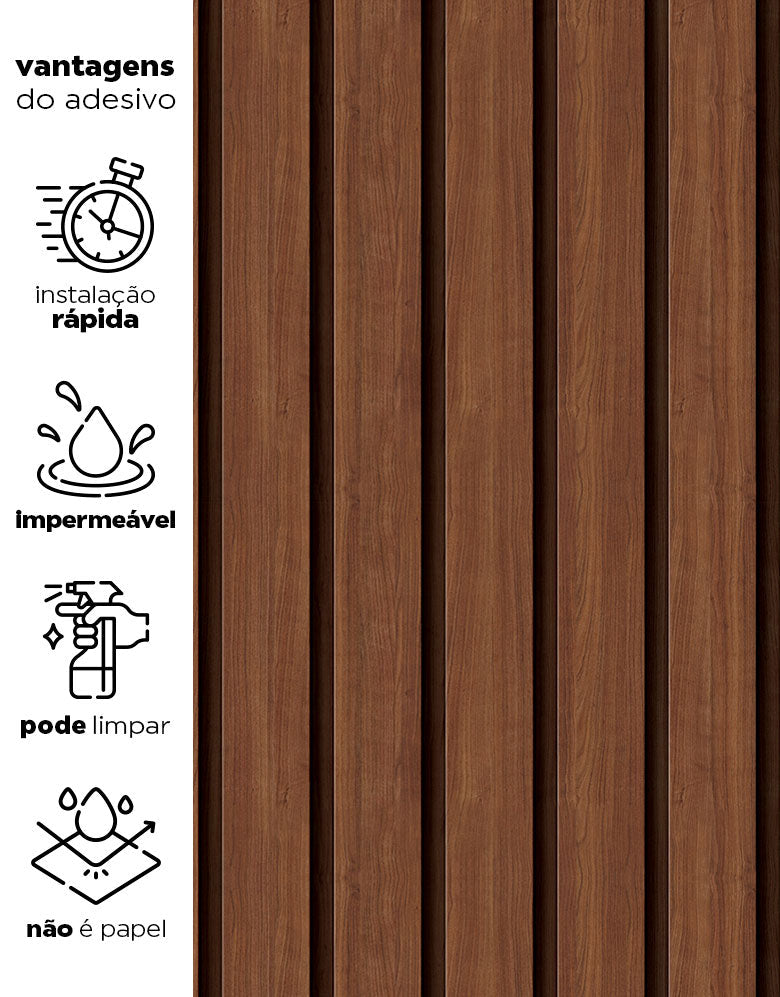 KIT DE 2 ROLOS - 3,00m x 50cm - Papel de Parede Madeira Ripada Larga Avelã