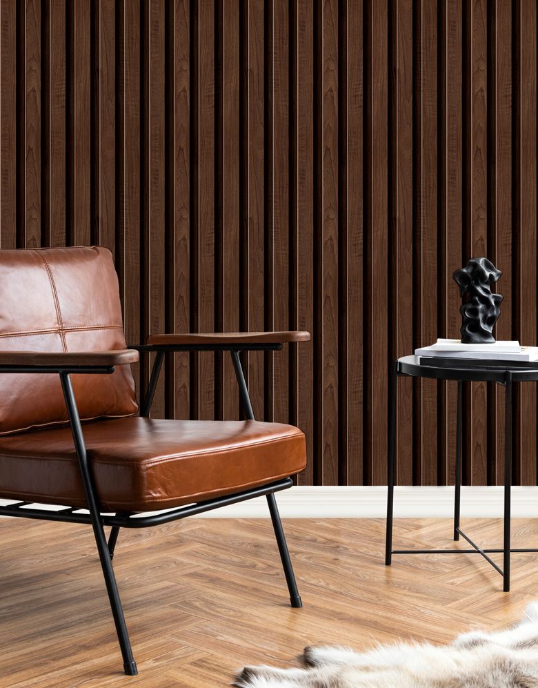 Papel de Parede Madeira Ripada Fina Chocolate