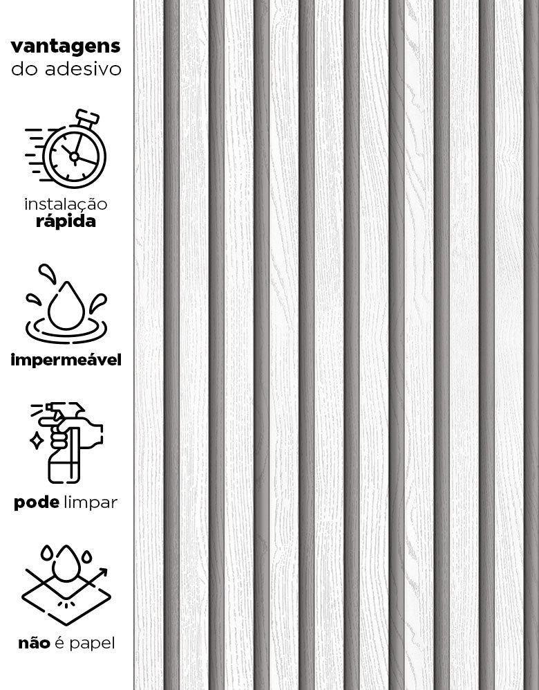 KIT DE 7 ROLOS - 1,00m x 50cm - Papel de Parede Madeira Ripada Fina Vanilla