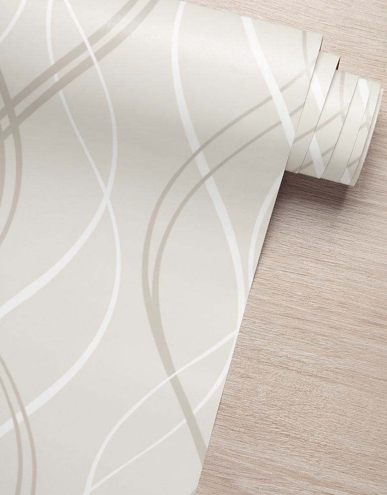 KIT DE 4 ROLOS - 3,00m x 50cm - Papel de Parede Adesivo Fine Lines Bege