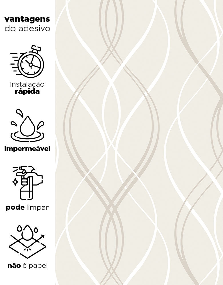 KIT DE 4 ROLOS - 3,00m x 50cm - Papel de Parede Adesivo Fine Lines Bege