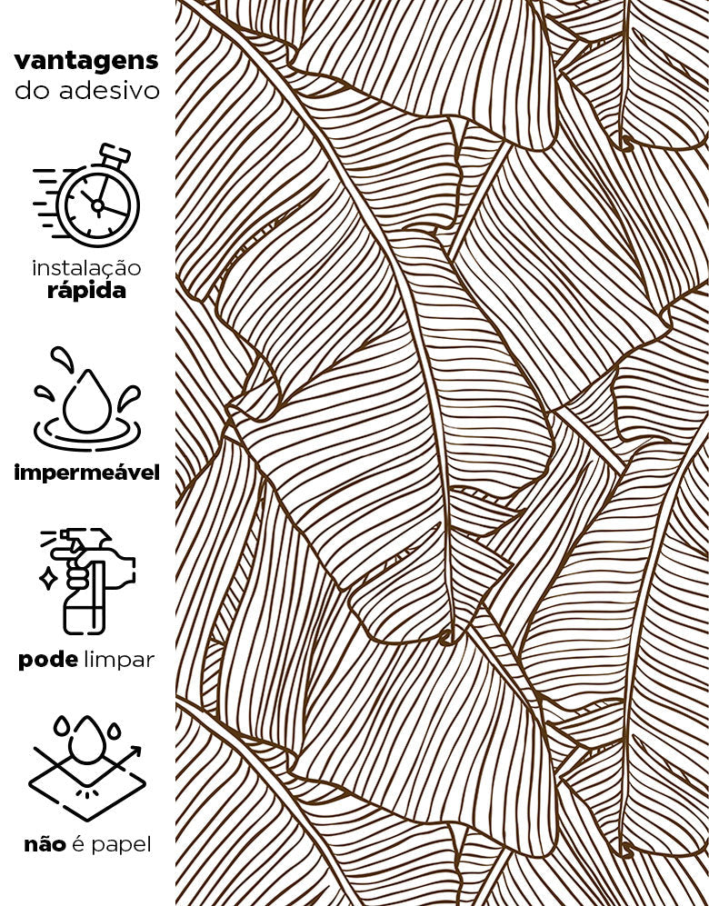 Papel De Parede Folha De Bananeira Marrom Adesivo 1,00m x 50cm