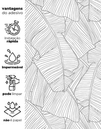 KIT DE 5 ROLOS - 2,50m x 50cm - Papel de Parede Adesivo Folha de Bananeira Cinza