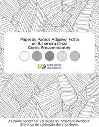 KIT DE 5 ROLOS - 2,50m x 50cm - Papel de Parede Adesivo Folha de Bananeira Cinza
