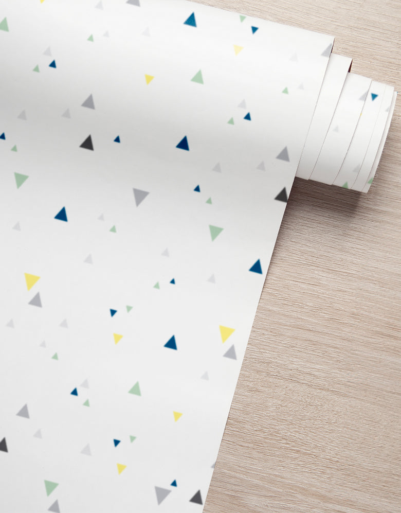 KIT DE 3 ROLOS - 3,00m x 50cm - Papel de Parede Adesivo Triângulos Baby