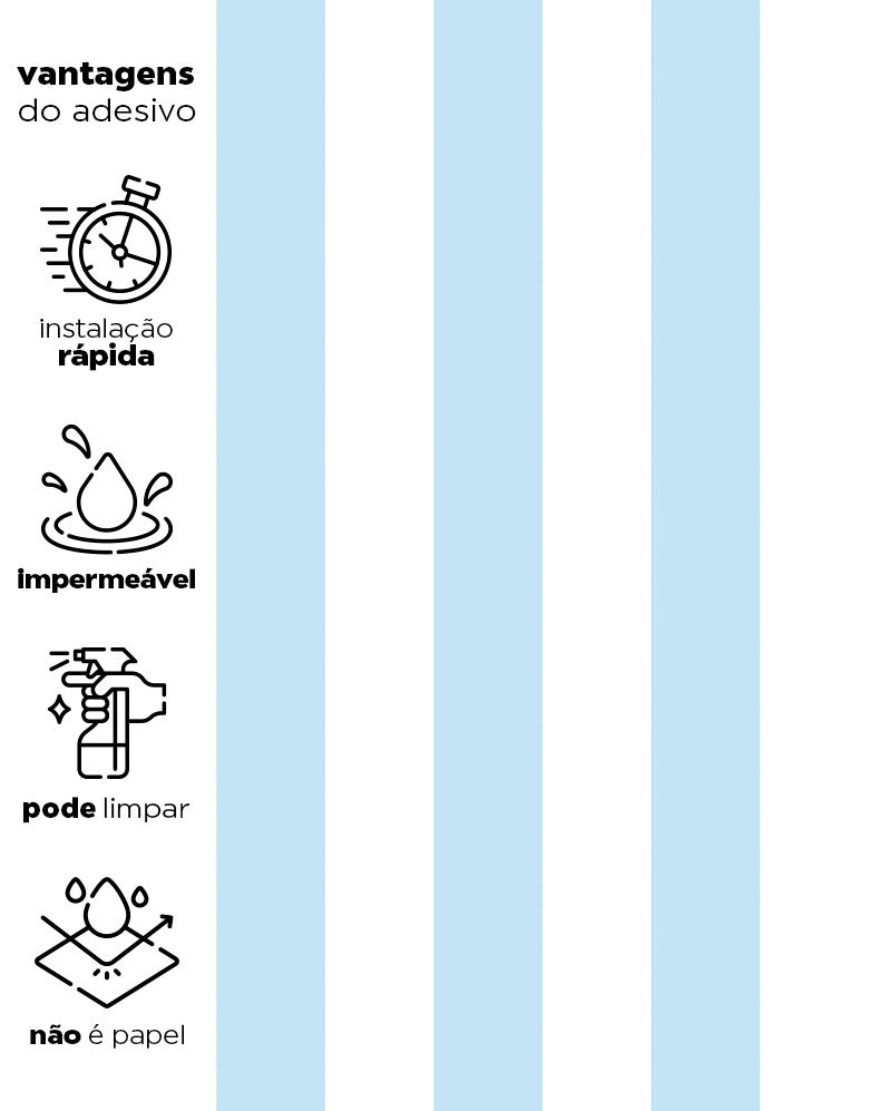 KIT DE 6 ROLOS - 1,50m x 50cm - Papel de Parede Adesivo Listras Azuis Claras
