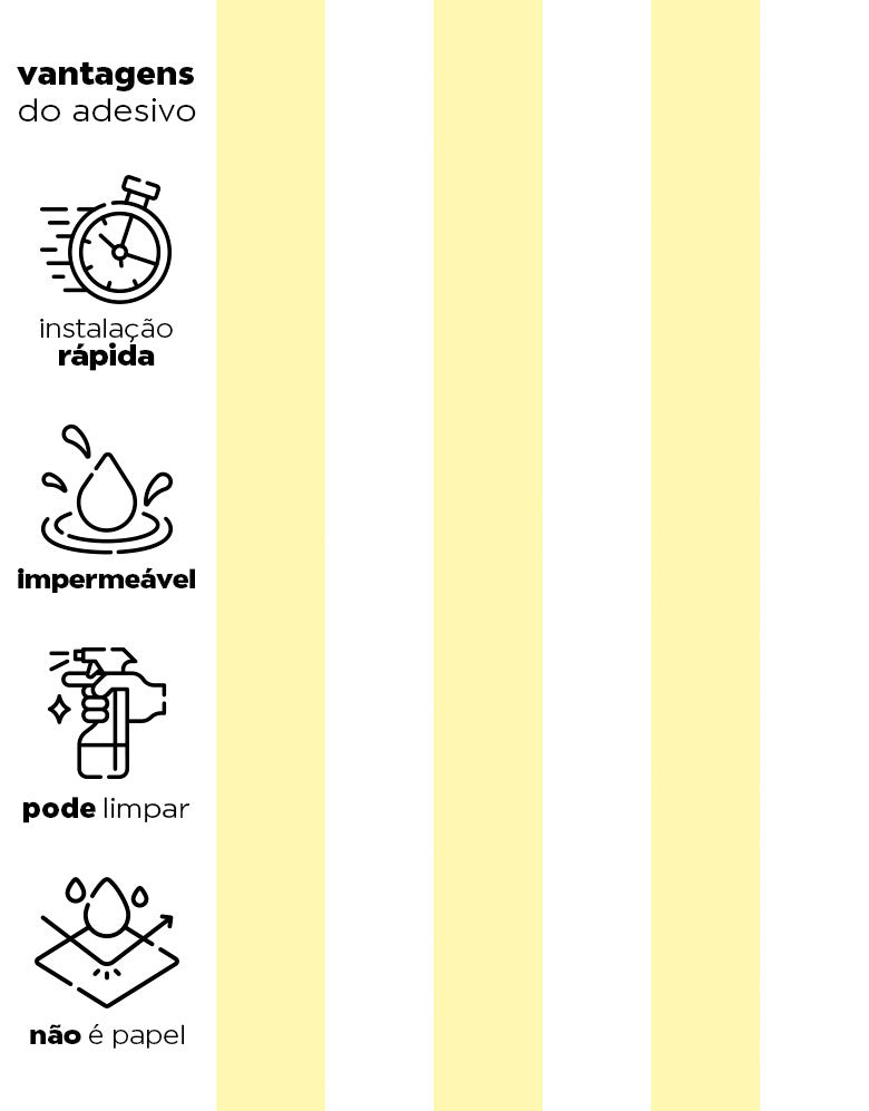KIT DE 4 ROLOS - 3,00m x 50cm - Papel de Parede Adesivo Listras Amarelas