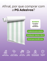 KIT DE 5 ROLOS - 2,50m x 50cm - Papel de Parede Adesivo Listras Verdes