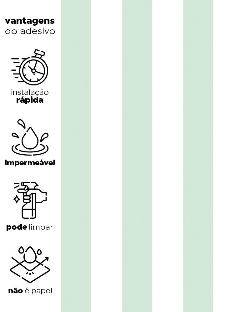 KIT DE 5 ROLOS - 2,50m x 50cm - Papel de Parede Adesivo Listras Verdes