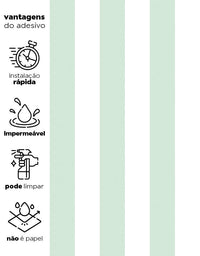 KIT DE 5 ROLOS - 2,50m x 50cm - Papel de Parede Adesivo Listras Verdes