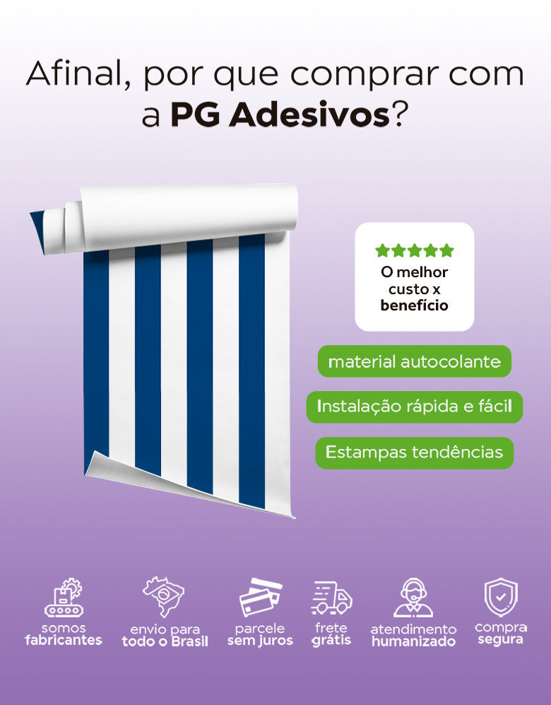 KIT DE 5 ROLOS - 1,50m x 50cm - Papel de Parede Adesivo Listras Azul Marinho