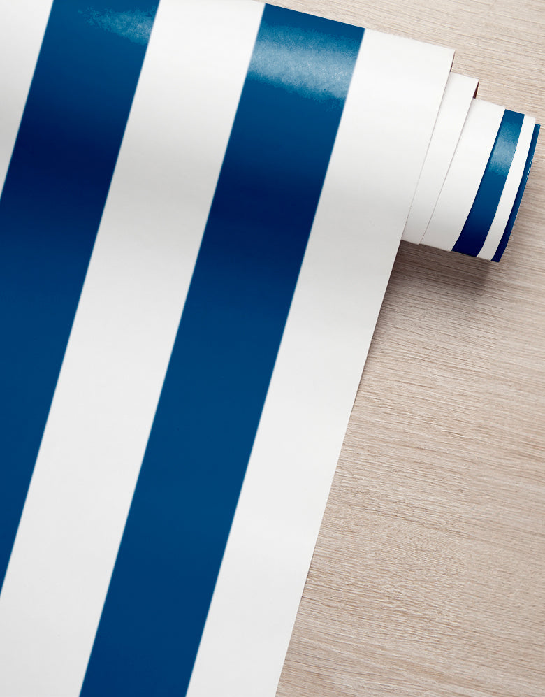 KIT DE 5 ROLOS - 1,50m x 50cm - Papel de Parede Adesivo Listras Azul Marinho