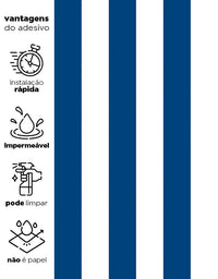 KIT DE 5 ROLOS - 1,50m x 50cm - Papel de Parede Adesivo Listras Azul Marinho